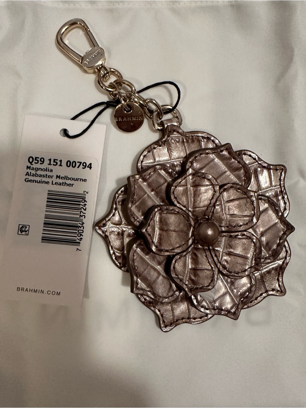 Brahmin Alabaster Magnolia Keychain / Purse Charm